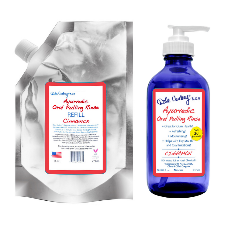 Ayurvedic Pulling Rinse Refill Pouch 16oz with Cobalt Glass Bottle and Pump